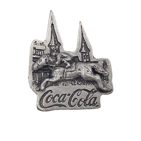 Rare Vintage Pewter COCA-COLA Pin Kentucky Derby Churchill Downs Pin in Case - Picture 1 of 11